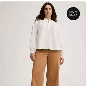 Torrid Relaxed Cotton Voile Long Sleeve Lace Detail Top Cottagecore Modern Boho